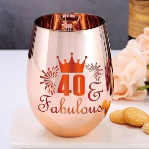 40 and fabulous 40th birthday stemless wine glass rose gold new